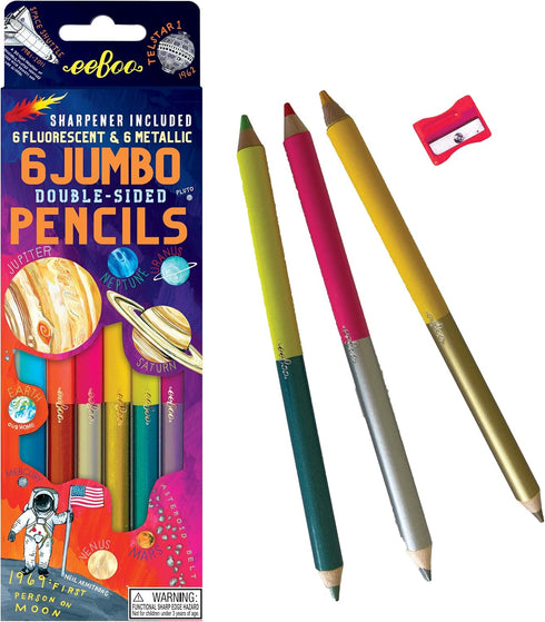 eeBoo Solar System Fluorescent Double-Sided Color Pencils/Set of 6 for Doodling, Coloring, Sketching