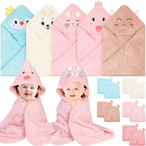 Sublaga 15 Pack Hooded Baby Towels, 5 Packs Soft Baby Bath Towels with