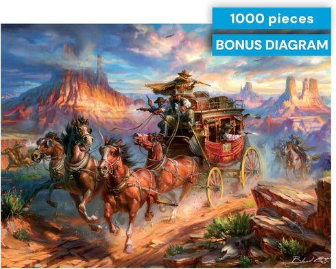 1000 Buffalo Games Blend COTA Wild Wild West Piece Jigsaw Puzzle, Western Action Art Puzzle for Adults in Premium Gift