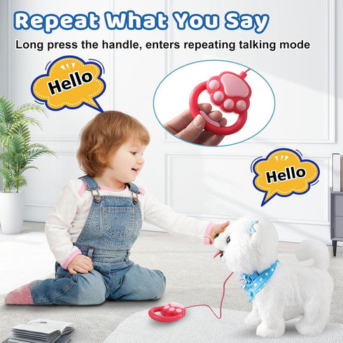 Ylpaprm Samoyed Walking Barking Toy Dog Puppy Toy for Girl Licking Doggy with Leash, Electric Talking Singing Tail Wag