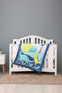 CribMATE 3 PCs Blue Dinosaur Nursery Crib Bedding Set Quilt + Fitted Sheet
