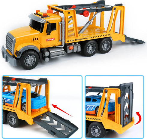 Dwi Dowellin Toy Truck Transport Cars Carrier with Racing Car for Kids Toddlers, Birthday Gifts for Boys Age 3-6