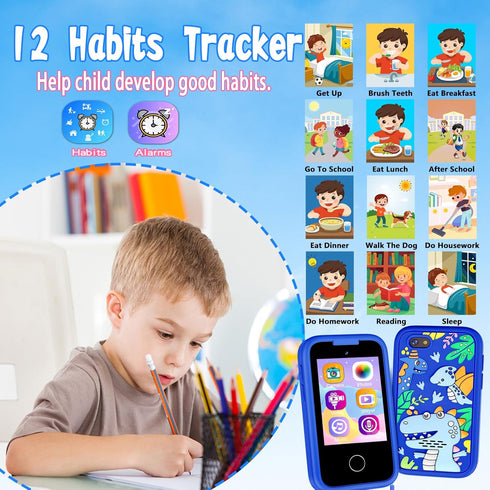 3 4 5 6 7 8 9 10 3-8(Blue) Kids Phone Birthday Gifts Toy for Year Old Girls Boy,Toddler Kid Smart Phone with Dinosaur