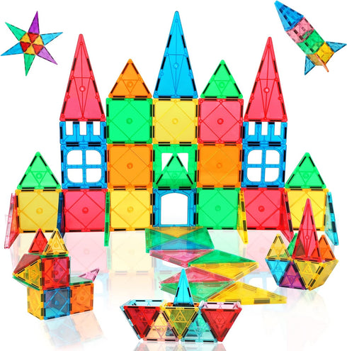 Magnetic Tiles Building Blocks for 3-8 Years Old Boys Girls, Colorful Magnet Stacking Toys Birthday Gift for Kids