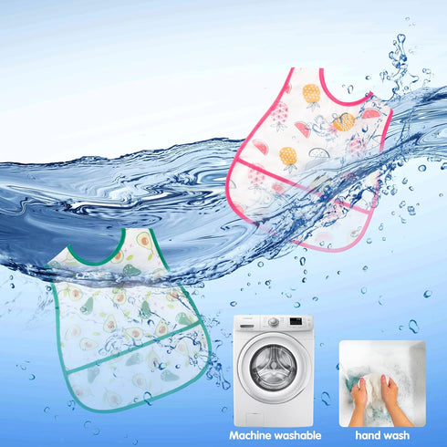 R HORSE 5Pcs Baby Bibs Set, Toddler Bibs with Crumb Catcher Pocket & Snap Button, Waterproof for 6-24 Months