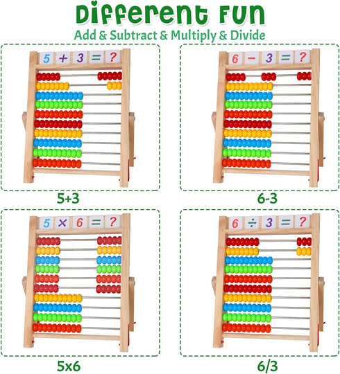 Wooden Abacus for Kids Math - Educational Counting Toy with Sticks and Number Alphabet Cards