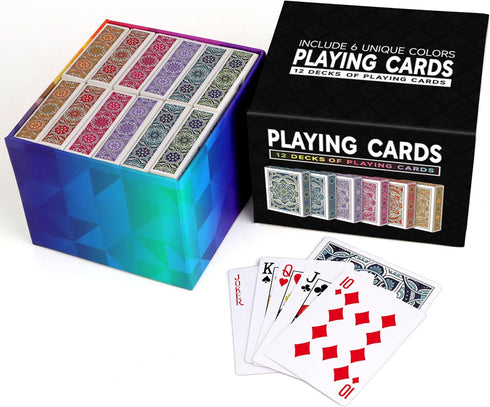 Playing Cards 12 Pack,Decks of Cards,Poker Cards Set Standard Playing Cards Bulk with 6 Bright Colors,Card Games for Adults and Family,Suitable for Nertz,Camping,Travel, Casino,Go Fish