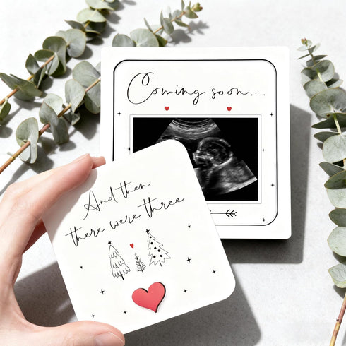 Ivory White Family of Three Pregnancy Announcement, New Member Coming Soon, Ultrasound Frame Keepsake Box, Baby Birth