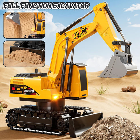XINNOVEL 6-12, 11CH 2.4Ghz 3 4 5 6 7 8 9 10 11 12 Remote Control Excavator Toys for Boys Age RC Sand Digger with Metal