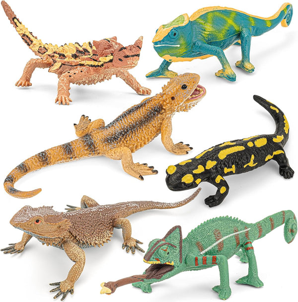 6PCS Large Lizard Figurines Rainforest Animal Toys, Realistic Plastic Reptile Animal Figurines,