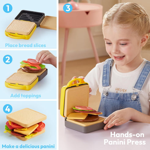 lalalark Set 3 4 5 6 35 Play Food for Year Old Kids, Pcs Kitchen Accessories, Interactive Panini Sandwich Making