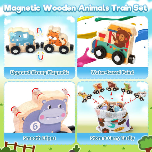 1 2 3 Set 2-3-4 1+ Toys for Year Old Boys Girls, Montessori Toys Magnetic Wooden Train Gifts for Year Old Boy Girl