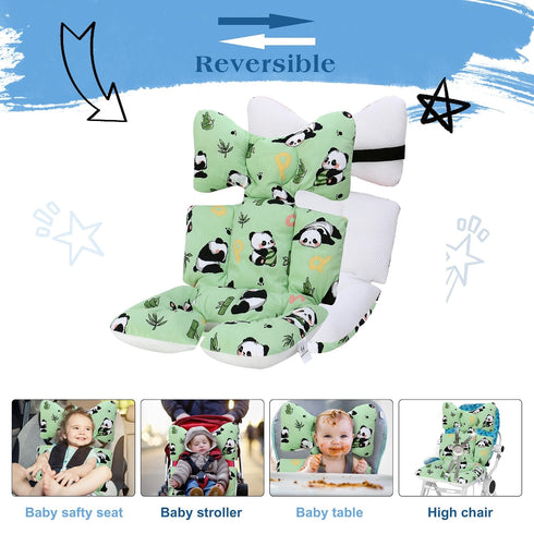 Breathable3D Baby Seat Pad Liner for StrollerSoft and Air Mesh Cotton Universal Baby Stroller Cushion(Green Panda)
