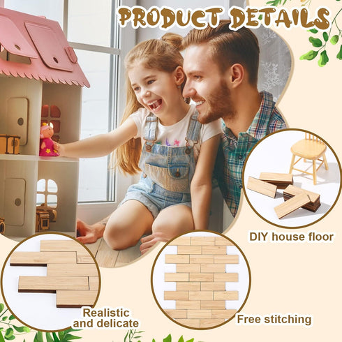 200 Pcs Miniature Dollhouse Flooring Mini Wooden Dollhouse Floor Boards, 1:12 Scale Dollhouse Accessories