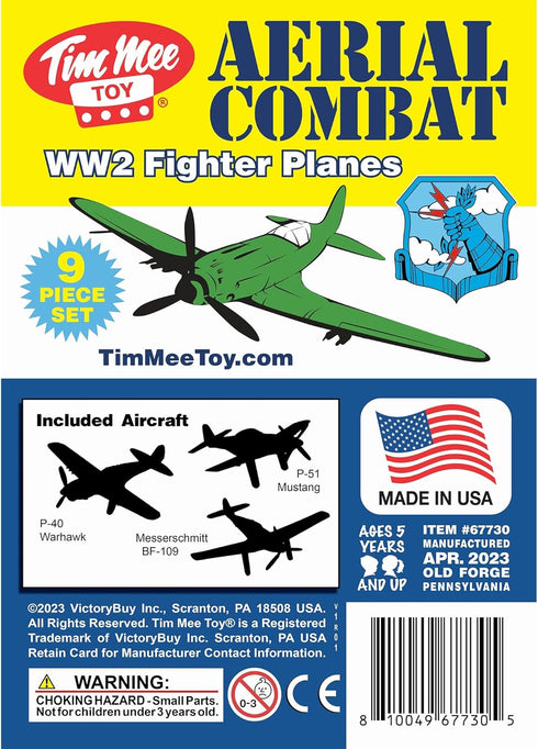 Tim Mee Toy TimMee WW2 9pc Fighter Ace Planes - Green Plastic Army Men Airplanes USA Made
