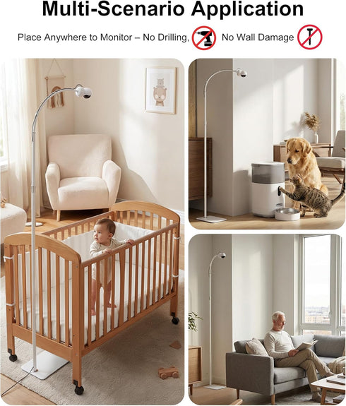 KWTCUOI 82" Adjustable Height Baby Monitor Floor Stand with Flexible Gooseneck - No Drill & Tool-Free,Sturdy Base,Fits