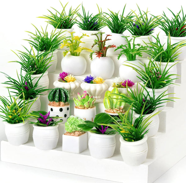 26Pcs Miniature Potted Plants, Mini Artificial Plants, 1:12 Scale Dollhouse Accessories for Decoration