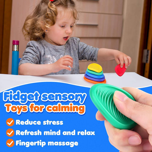 18 Pack Fidget Toys Sensory Stone for Kids: Textured Soft Worry Stone for Autism Kids Calming - Fidget Stress Toys