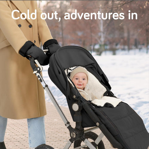 Baby Uma Stroller Gloves Hand Muff - Supersoft Fleece-Lined Faux-Leather Stroller Mittens, Water-Resistant & Universal