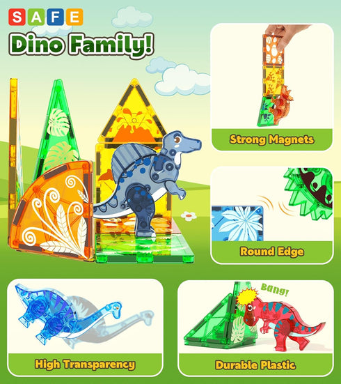 3-5 4-8 8-12 5-7 Magnetic Tiles Dinosaurs Magnet Building Blocks Toys for Kids Ages Creative Animals Educational Stack