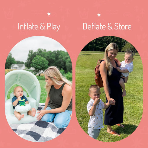 3-36 Summer Inflatable Baby Seat for Months w/Built-in Pump & Detachable Canopy, Sit Me Up Floor Seat for Baby w/Safety