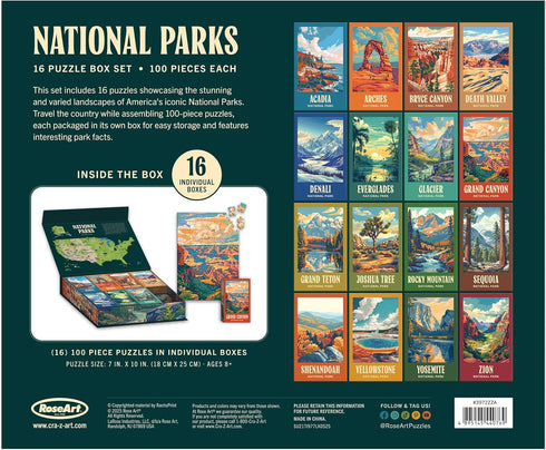 Set 16 100 Set RoseArt - National Parks Jigsaw Puzzle Box - Mini Puzzles, Pieces Each - Colorful Puzzle Gift for Adults