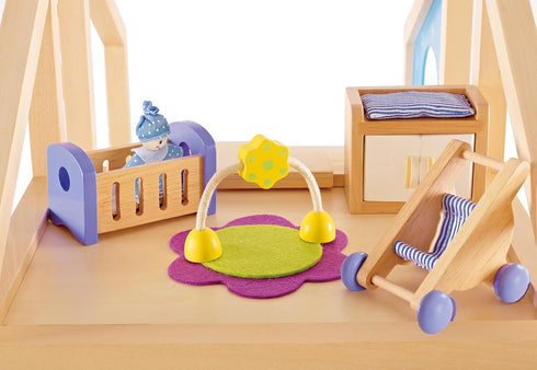 Set Playset Hape Wooden Doll House Furniture Baby's Room with Baby| Pretend for Kids Wooden Dollhouse