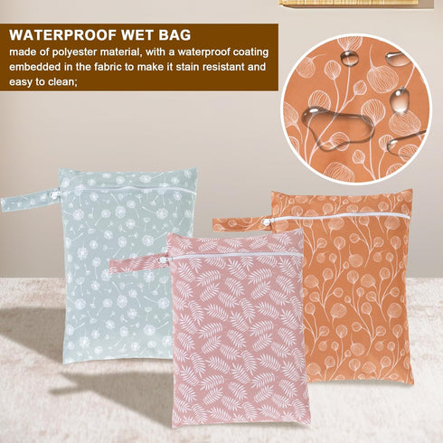 TMHCRDS 3Pcs Wet Dry Bags Storage Bag, Wet Dry Bag for Baby Cloth Diapers &Breast Pump Parts, Waterproof Reusable Wet