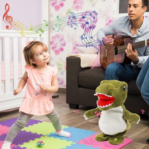 Easfan Talking Dinosaur Toy, Interactive Stuffed Animal that Repeats, Walking Singing Plush Toy (Green, 8’’)