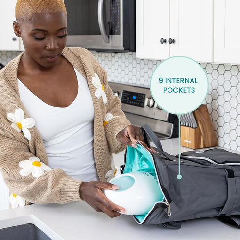 Backpack 9 Motif Medical Breast Pump Stylish Insulated Bag w/ Cooler, Pockets, Carrying Handles - Water-Resistant