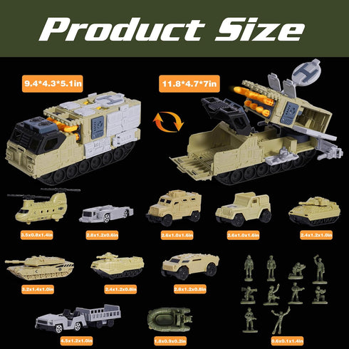 Sets 9 4-7 XDUOYJOY Military Tank Toy with Launchable Missiles, Army Toys with Vehicles, Helicopter Trucks Army Men