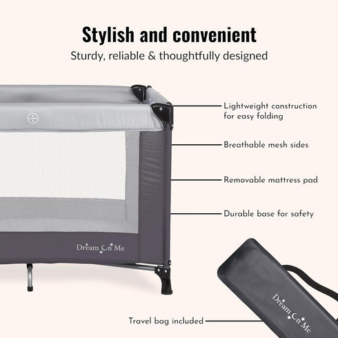 Dream On Me Nest Portable Playard , Award-Winning Lightweight Travel Playpen for Baby. Quick Fold, Mesh Sides, Foldable