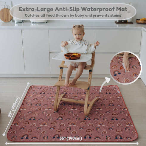 55"x55"Jumbo 4-Layer Thick Baby Splat Mat for Under High Chair, Large Heavy Duty Waterproof Spill Mat, Washable, Extra