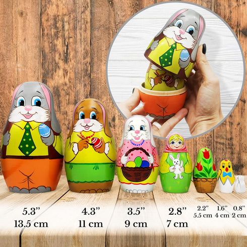 AEVVV Easter Nesting Dolls Set - 7 pcs Russian Dolls Easter Bunny Decorations