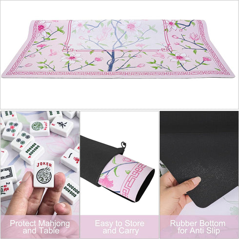 (31.5x31.5) Jongyance Pink Printed Mahjong Mat with Black Carrying Bag, Anti-Slip, Noise-Reducing, Mahjong Table Mat
