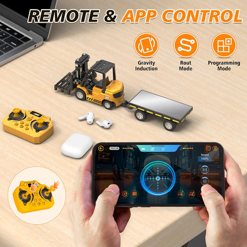 1/64 3 1 10CH RC Forklift Toy, in Mini Forklift Remote Control & App Remote Control Forklift with Trailer & Fork