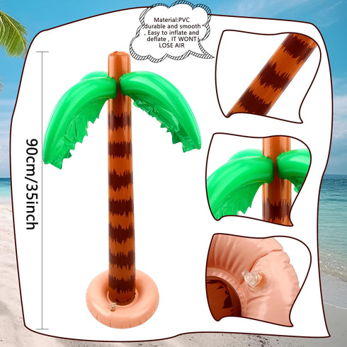 4 Pack 35 Inch Inflatable Palm Tree, Large Beach Backdrop Coconut Trees for Kids Swimming Pool Party Decoration