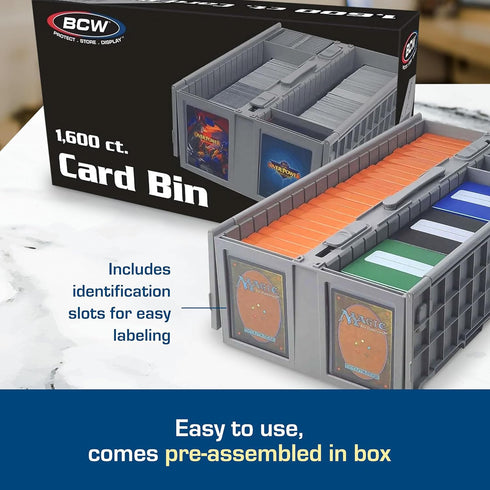BCW Large Collectible Card Bin for up to 1600 Cards - Gray Plastic Storage Box for Trading Cards, Pokemon, MTG