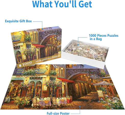 Venice 1000 Piece Puzzle for Adults, Blooming Streets Jigsaw with Flowers Scene