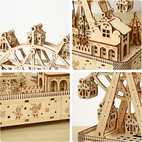 3D Wooden Puzzle for Adults, DIY Ferris Wheel Model Kit with Music Box for Creative Assembly