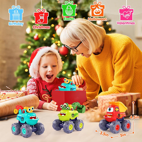 1 2 3 1-3, 1st 1 2 3 OCATO Monster Truck Toys for Year Old Boy Birthday Gift, Construction Toys Pull Back Cars