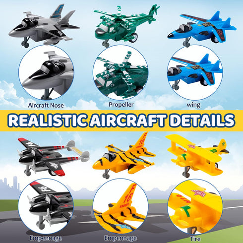 16 Playset, 3+ JOYIN Pcs Pull Back Airplane Toys, Boys Plane Aircraft Incl Helicopter, Fighter, Bomber, Gifts