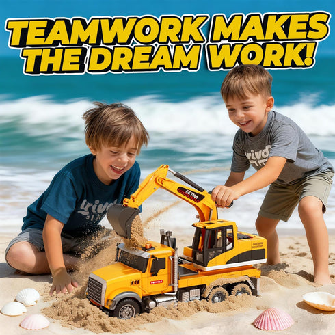 1:12 3, 4, 5, 6, 7 SMILESSKIDDO Excavator Toy - Large Friction Powered Excavator Truck Toy with Lights, Sounds, Toy