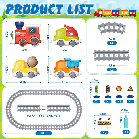 Set 2-4, Set 2 3 4 5 Train for Toddlers w/Steam, Sound & Lights, Toddler Toys for Age Electric Train with Tracks Road