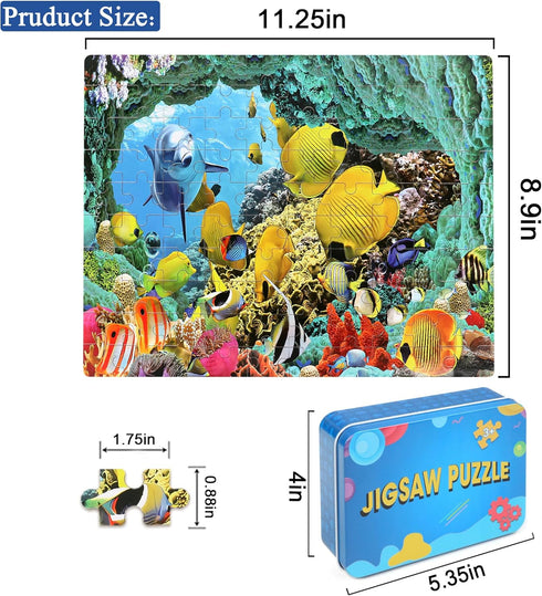 LELEMON 100 Pieces Underwater World Jigsaw Puzzles for Kids Ages 4-8, Dolphins and Fishes Educational Toys