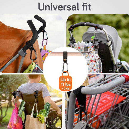 Baby Uma Baby Stroller Hooks for Bags - 4-Pack Clips for Diaper Bag, Adjustable Stroller Straps, Universal Stroller