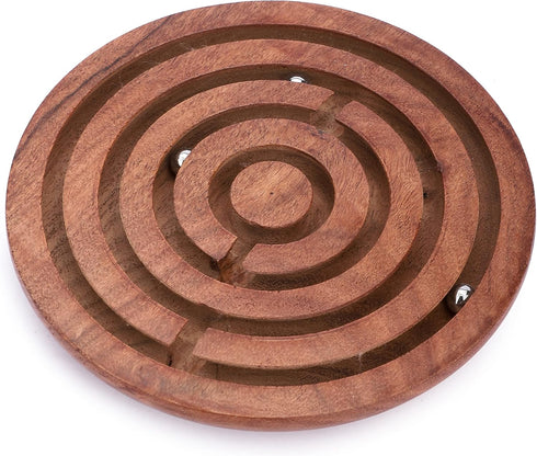 Ajuny Handcrafted Indian Wooden Round Labyrinth Ball Maze Puzzle Board Game - Challenging Education Game for Kids,