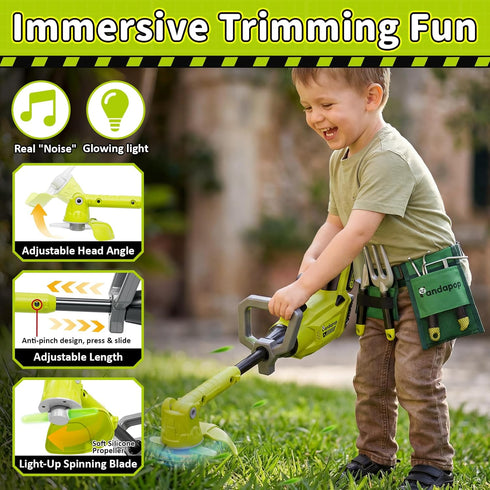 Pandapop Set, 2 1 Set 3 4 5 6 7+ Kids Gardening Tools In Kids Leaf Blower & Toy Lawn Mower with Sounds & Lights, Kids