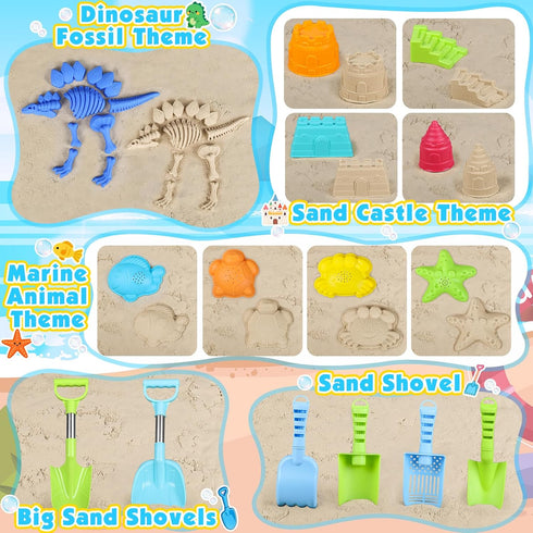Oisacirg 3-10 Beach Toys for Kids Toddlers, Sand Castle Toys with Bucket, Water Wheel, Long Shovel, Dinosaur Travel