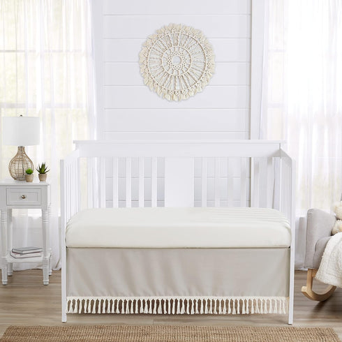 Sweet Jojo Designs Boho Bohemian Boy Girl Baby Crib Bed Skirt Nursery Dust Ruffle - Solid Taupe Beige Ivory Cream Off